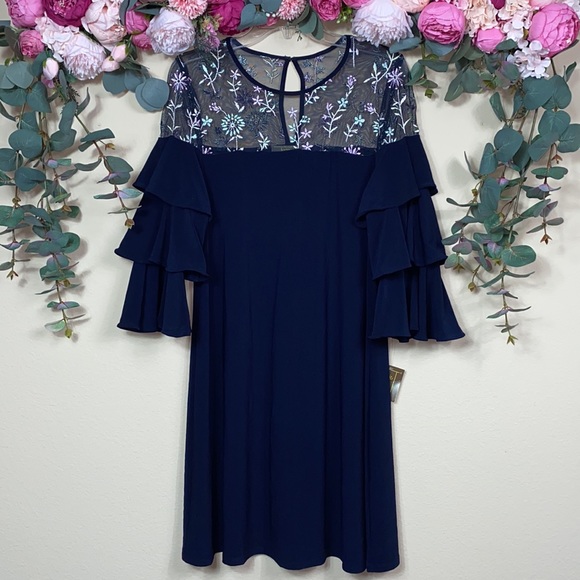 Melonie Dresses Melonie Floral Embroidered Mesh Chest Three Tier